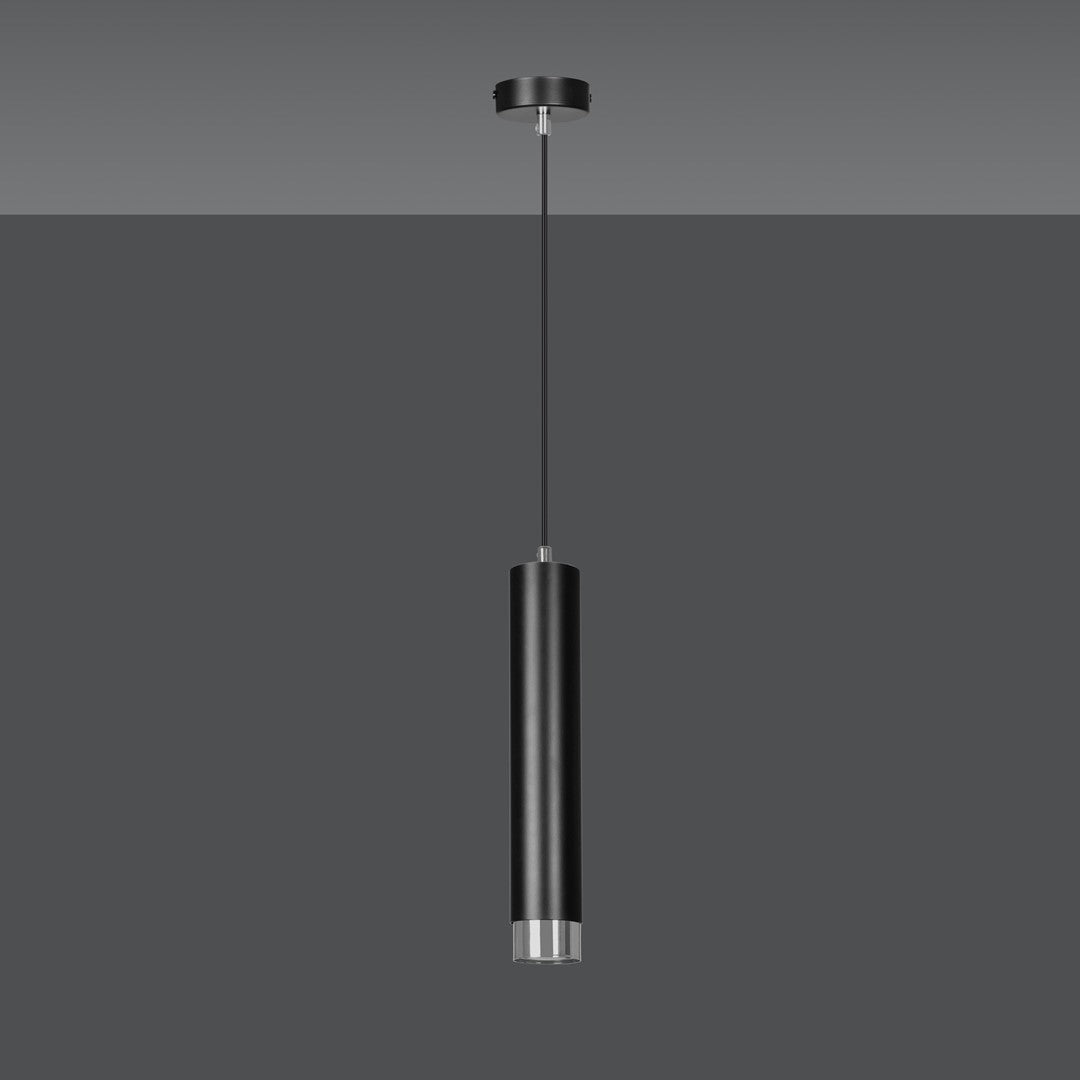 Lampa suspendata neagra cu accente cromate in forma de tub Kibo