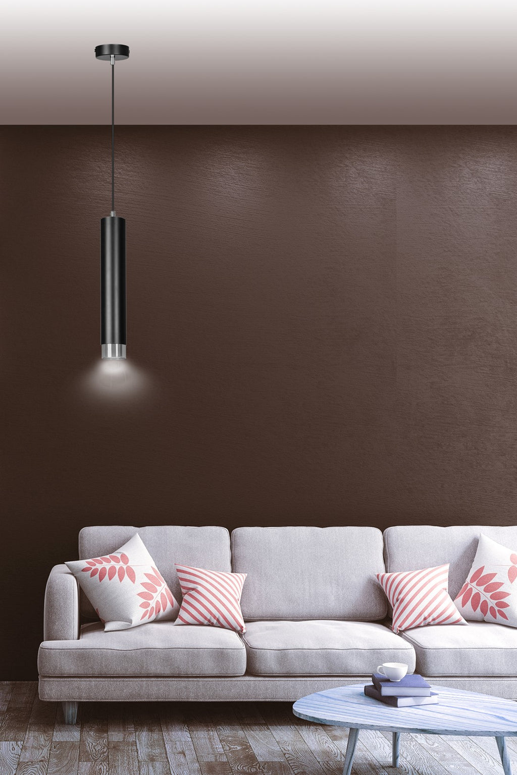 Lampa suspendata neagra cu accente cromate in forma de tub Kibo
