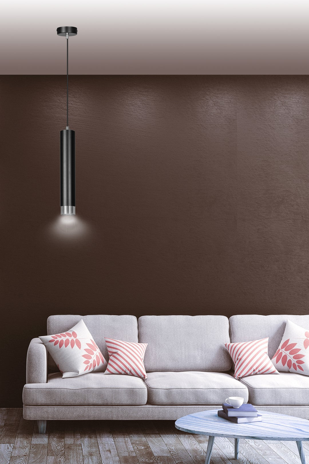 Lampa suspendata neagra cu accente cromate in forma de tub Kibo