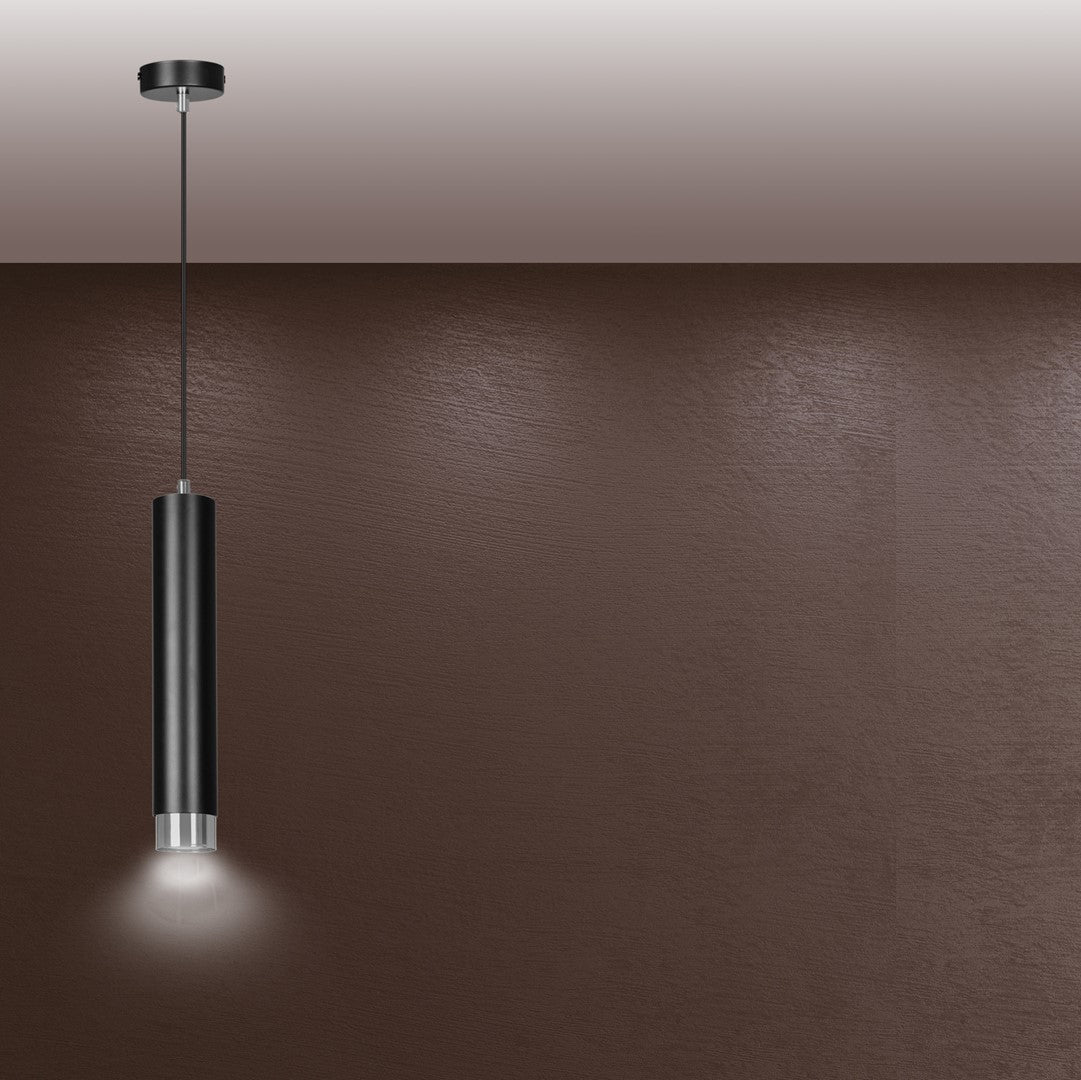 Lampa suspendata neagra cu accente cromate in forma de tub Kibo