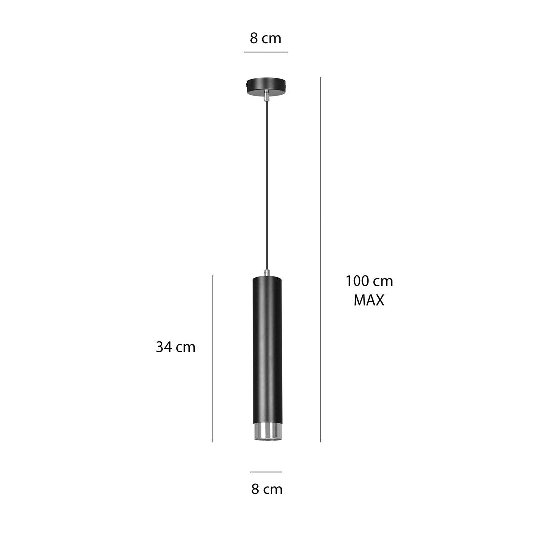 Lampa suspendata neagra cu accente cromate in forma de tub Kibo