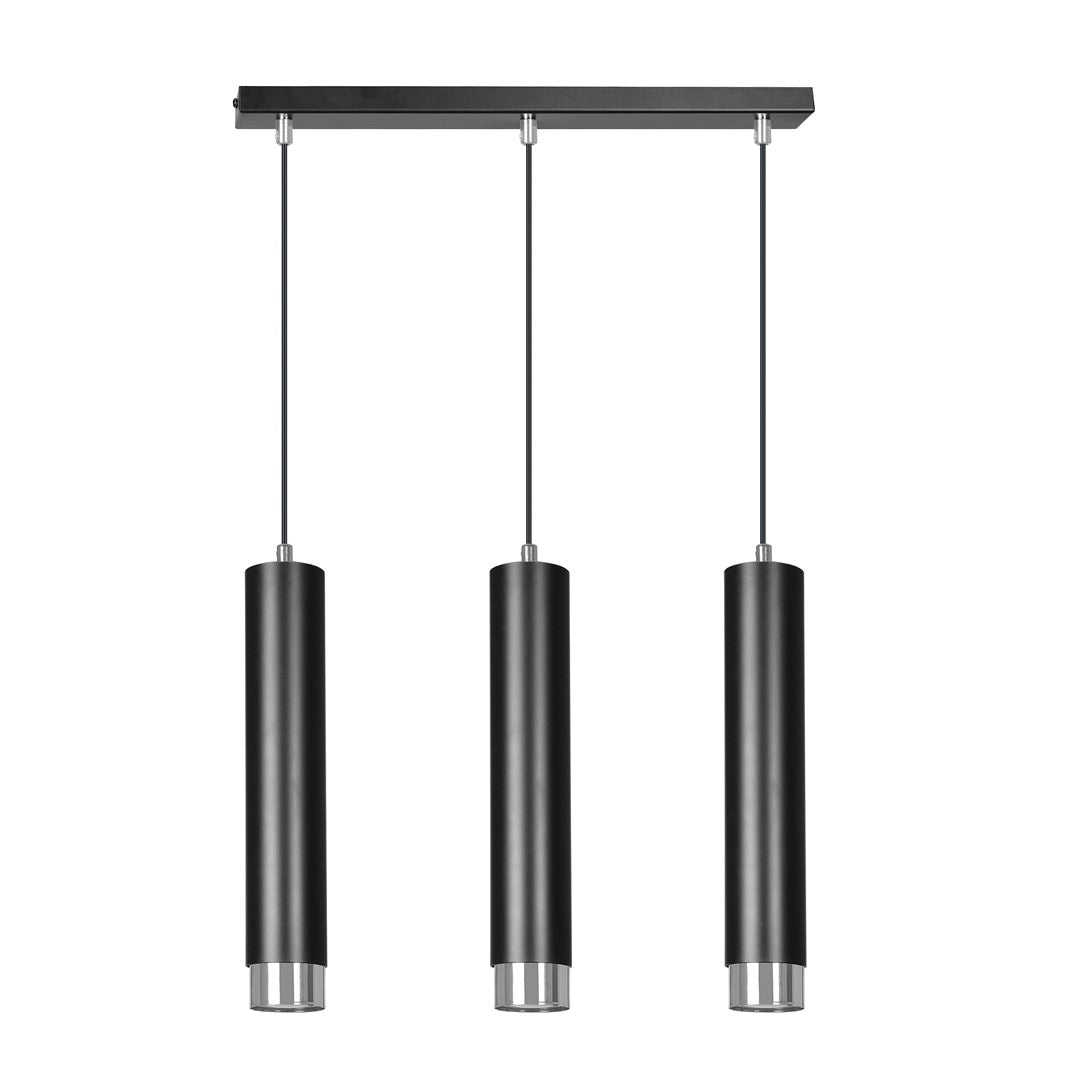 Lampa suspendata neagra cu accente cromate 3 lumini Kibo
