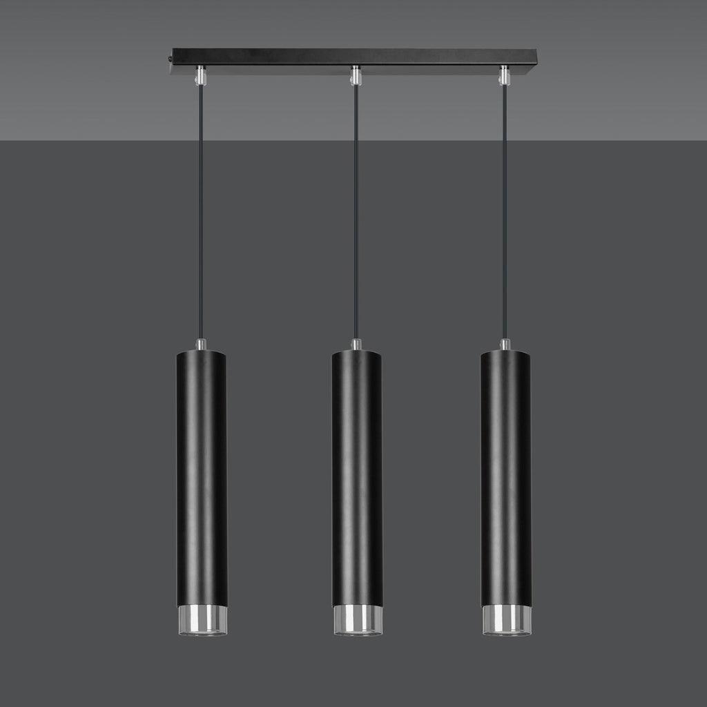 Lampa suspendata neagra cu accente cromate 3 lumini Kibo