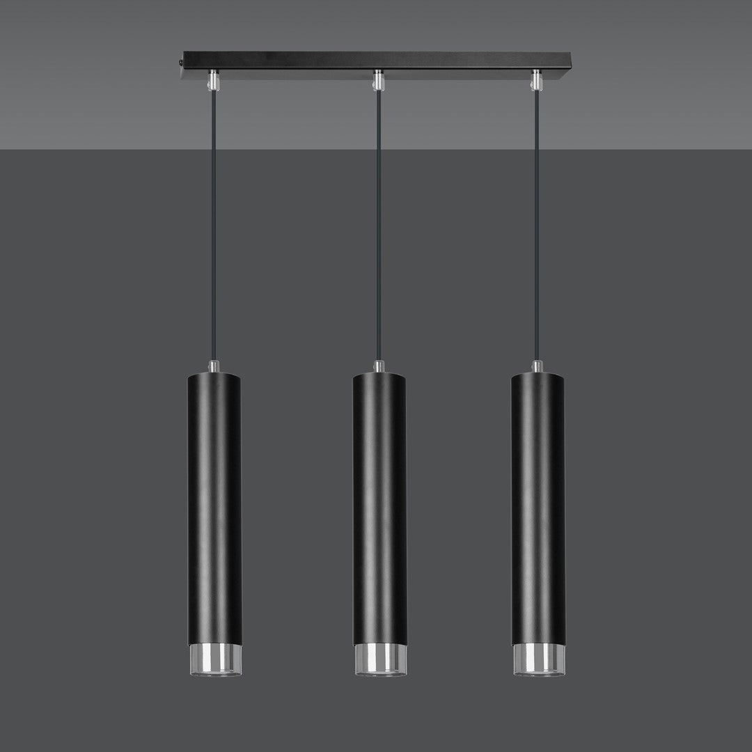 Lampa suspendata neagra cu accente cromate 3 lumini Kibo