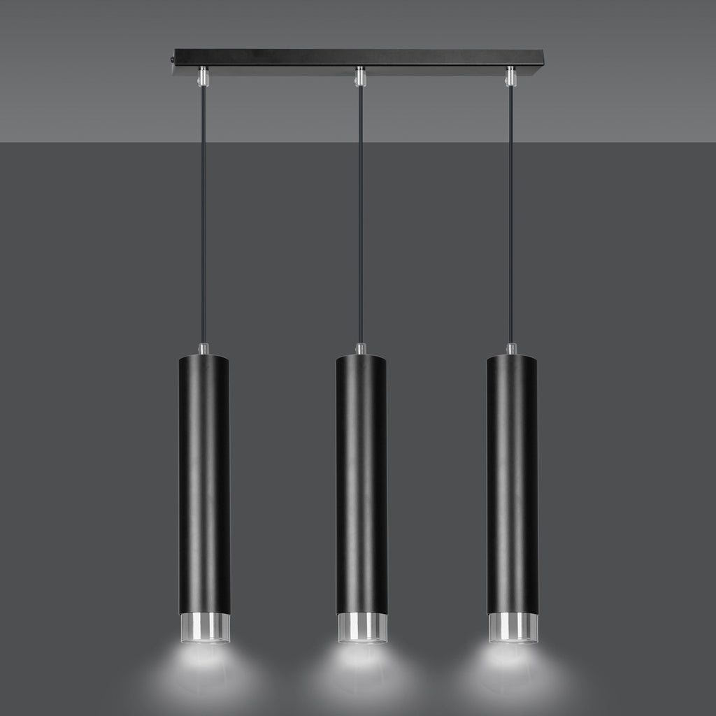 Lampa suspendata neagra cu accente cromate 3 lumini Kibo