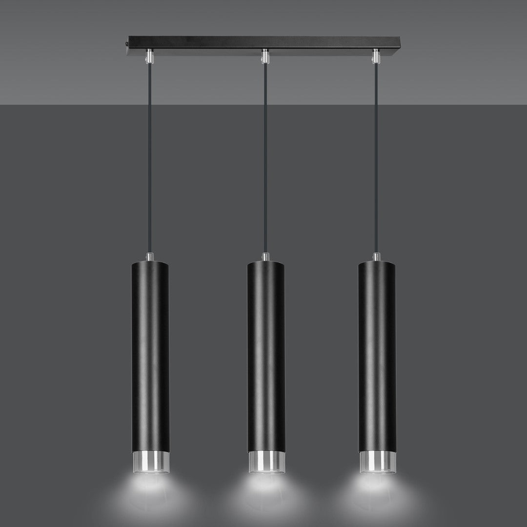 Lampa suspendata neagra cu accente cromate 3 lumini Kibo