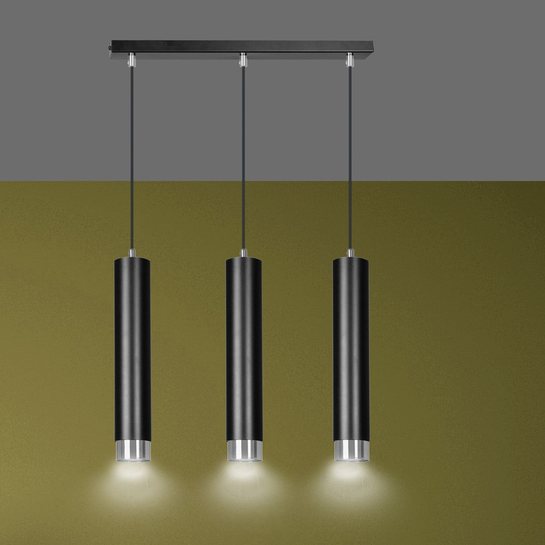 Lampa suspendata neagra cu accente cromate 3 lumini Kibo
