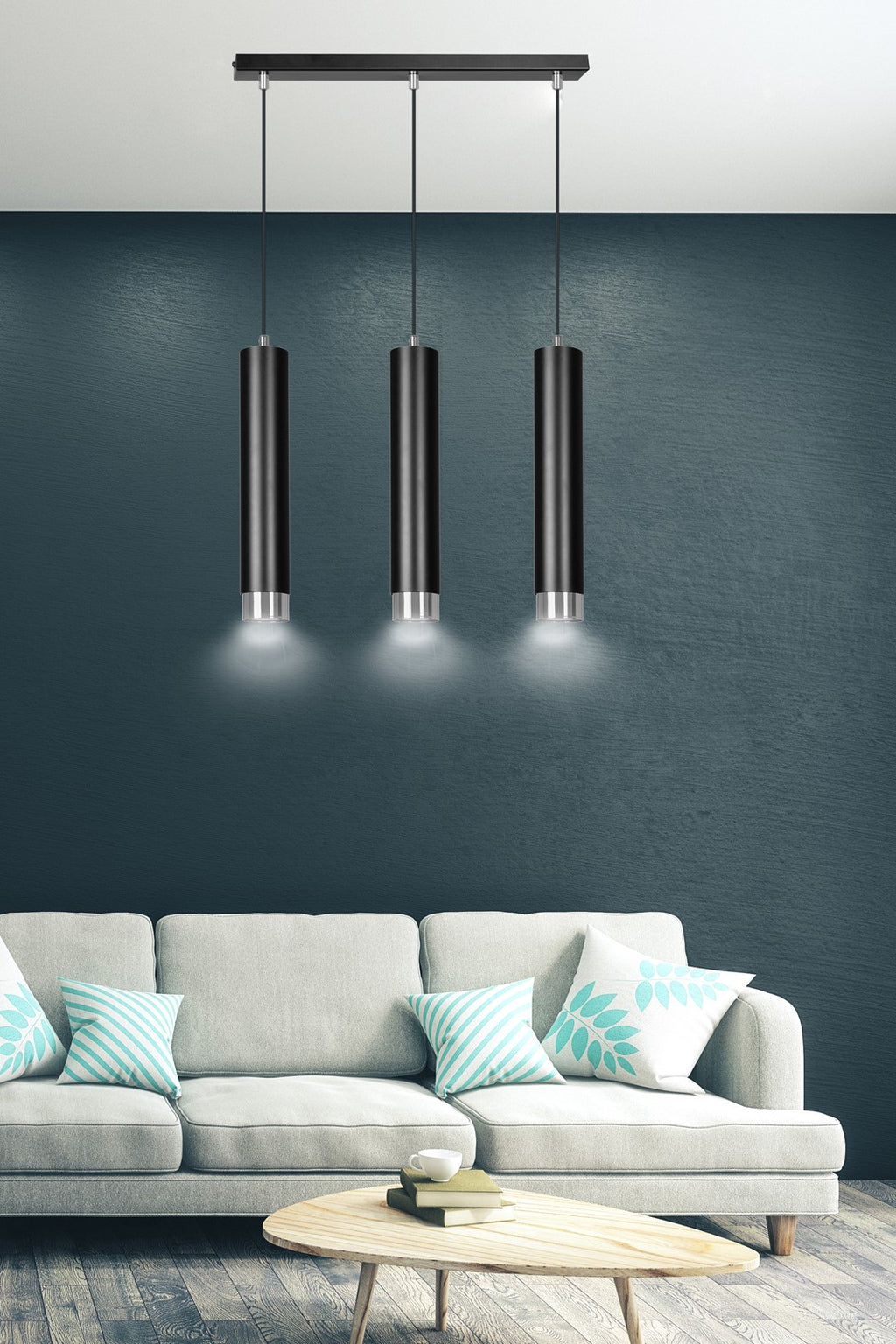 Lampa suspendata neagra cu accente cromate 3 lumini Kibo
