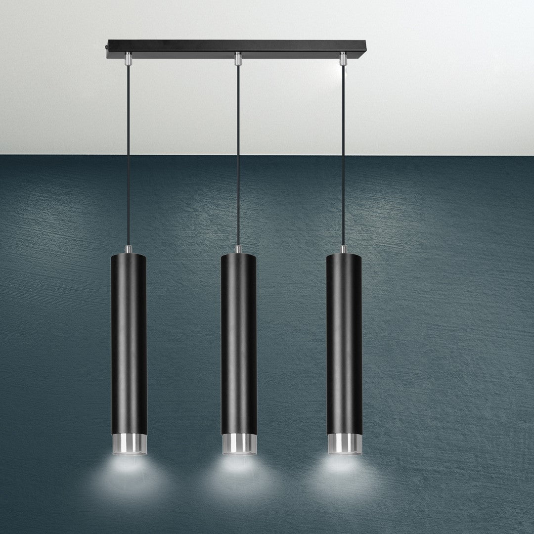 Lampa suspendata neagra cu accente cromate 3 lumini Kibo