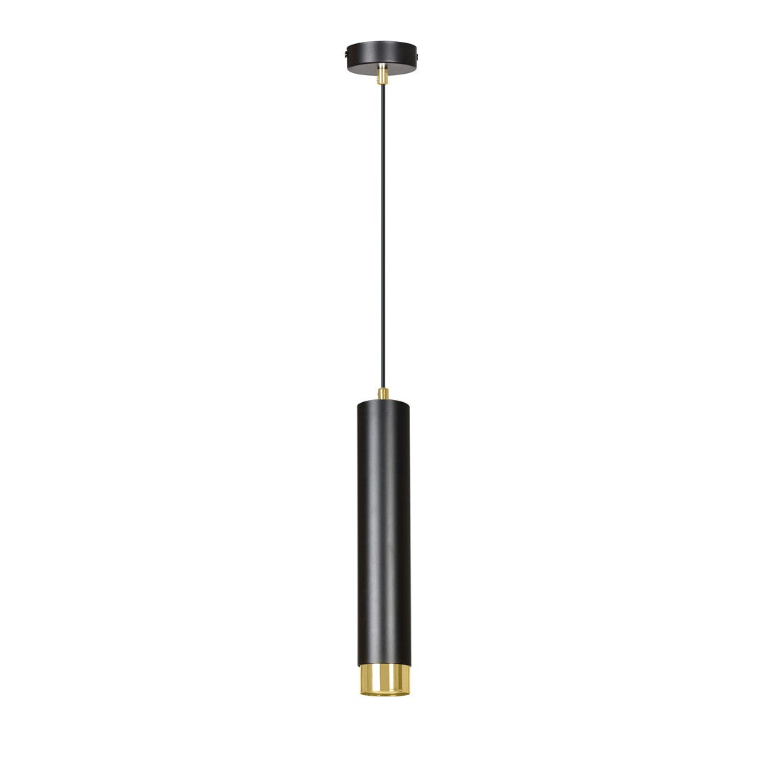Lampa suspendata neagra cu accente aurii in forma de tub Kibo