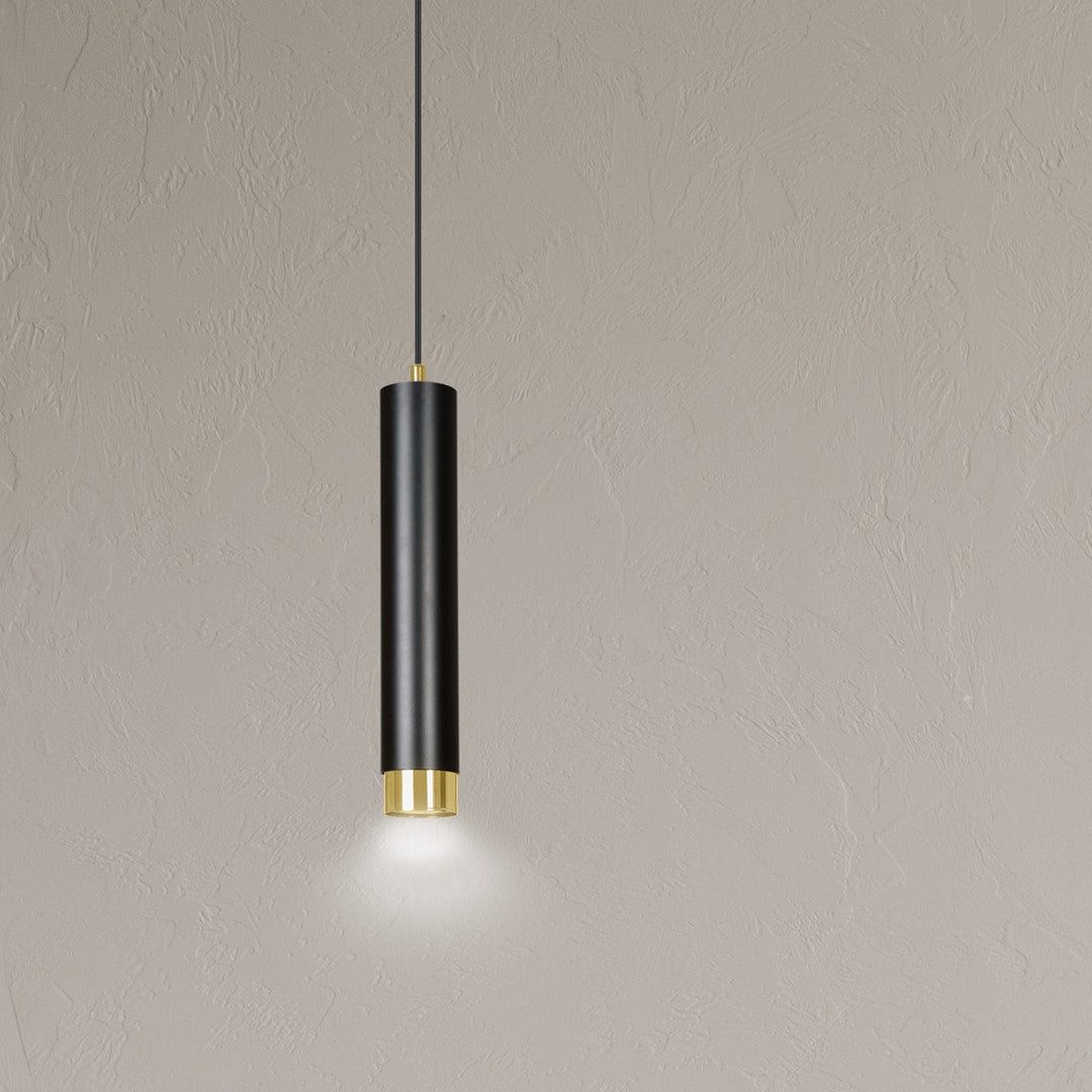 Lampa suspendata neagra cu accente aurii in forma de tub Kibo