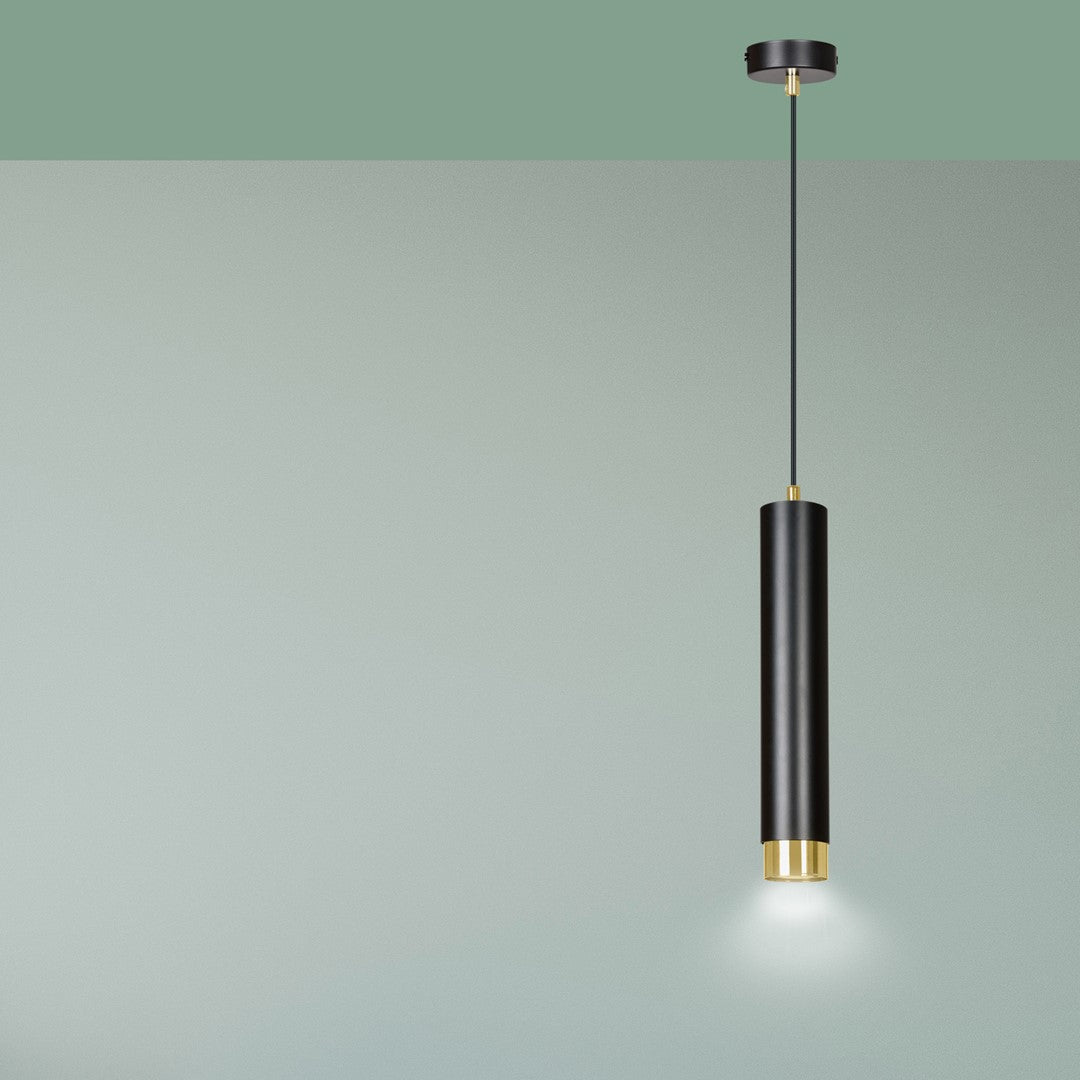 Lampa suspendata neagra cu accente aurii in forma de tub Kibo
