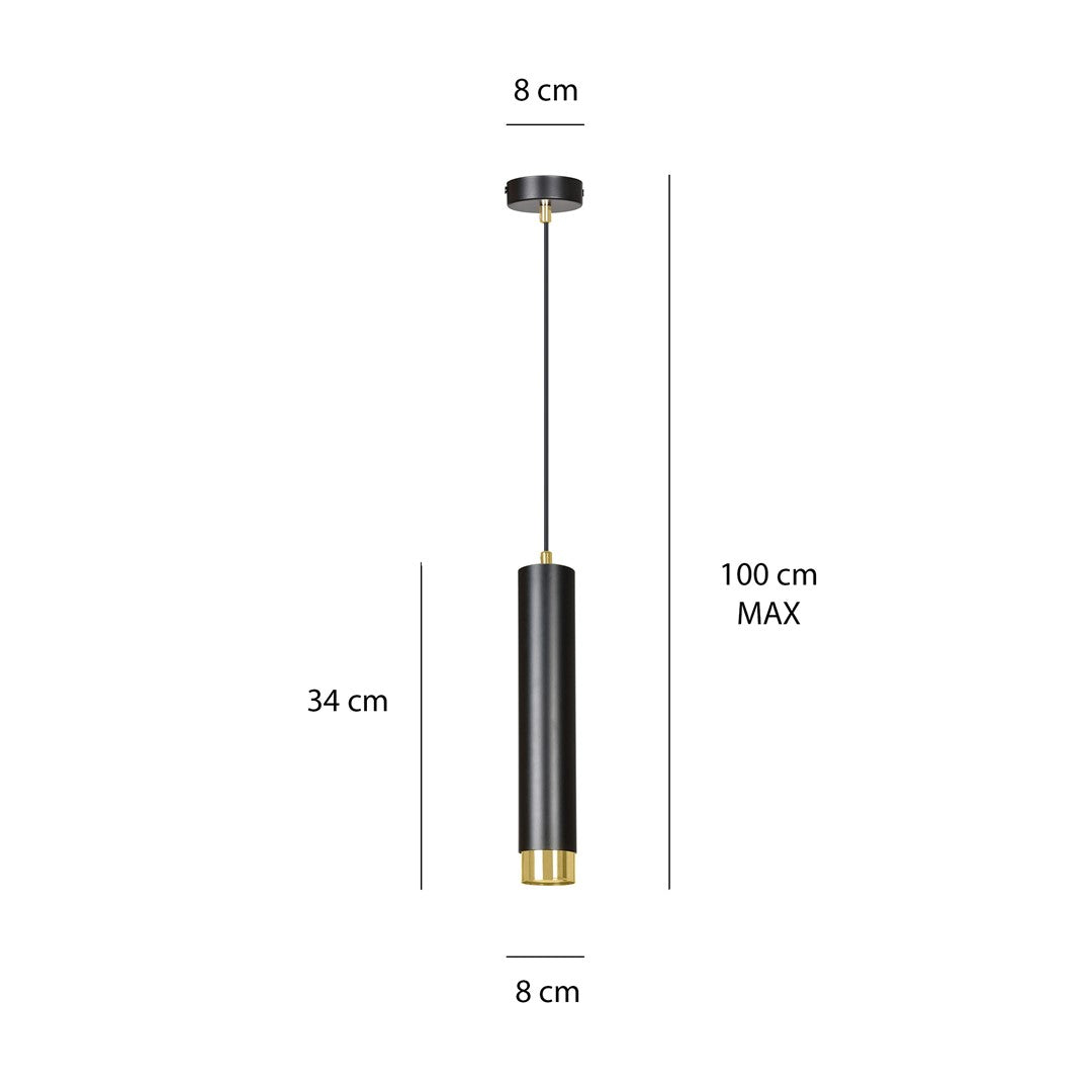 Lampa suspendata neagra cu accente aurii in forma de tub Kibo