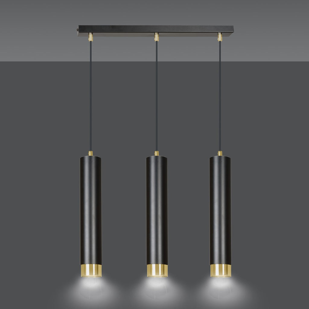 Lampa suspendata neagra cu accente aurii 3 lumini Kibo