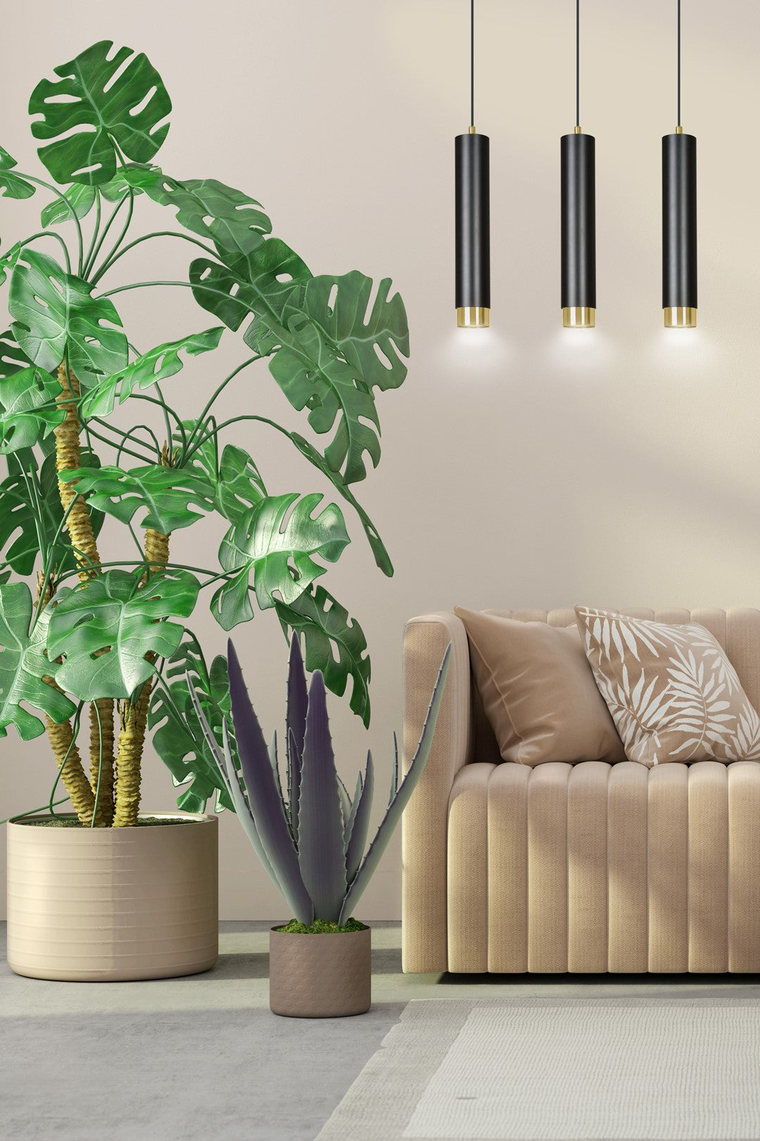 Lampa suspendata neagra cu accente aurii 3 lumini Kibo