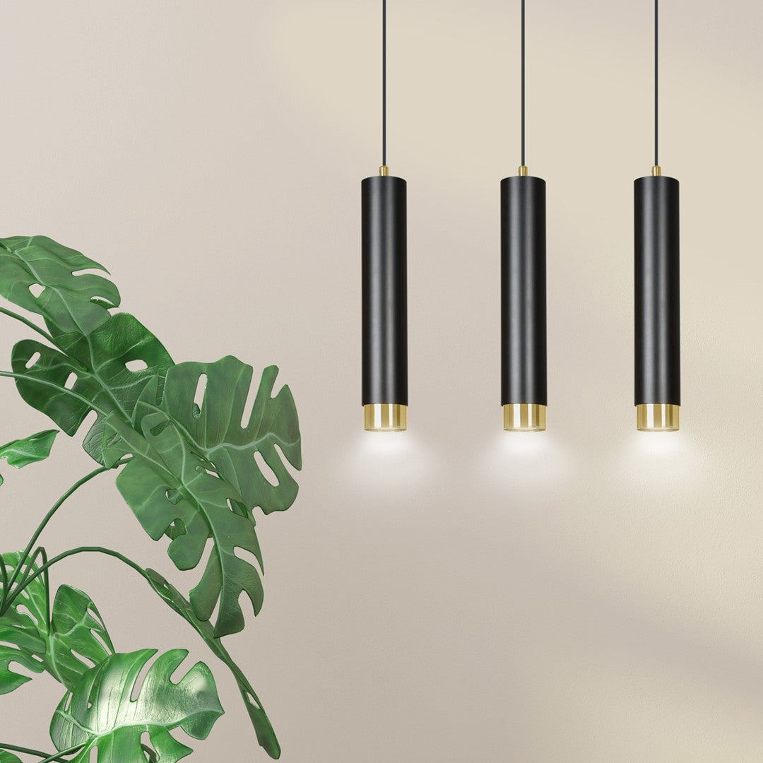 Lampa suspendata neagra cu accente aurii 3 lumini Kibo