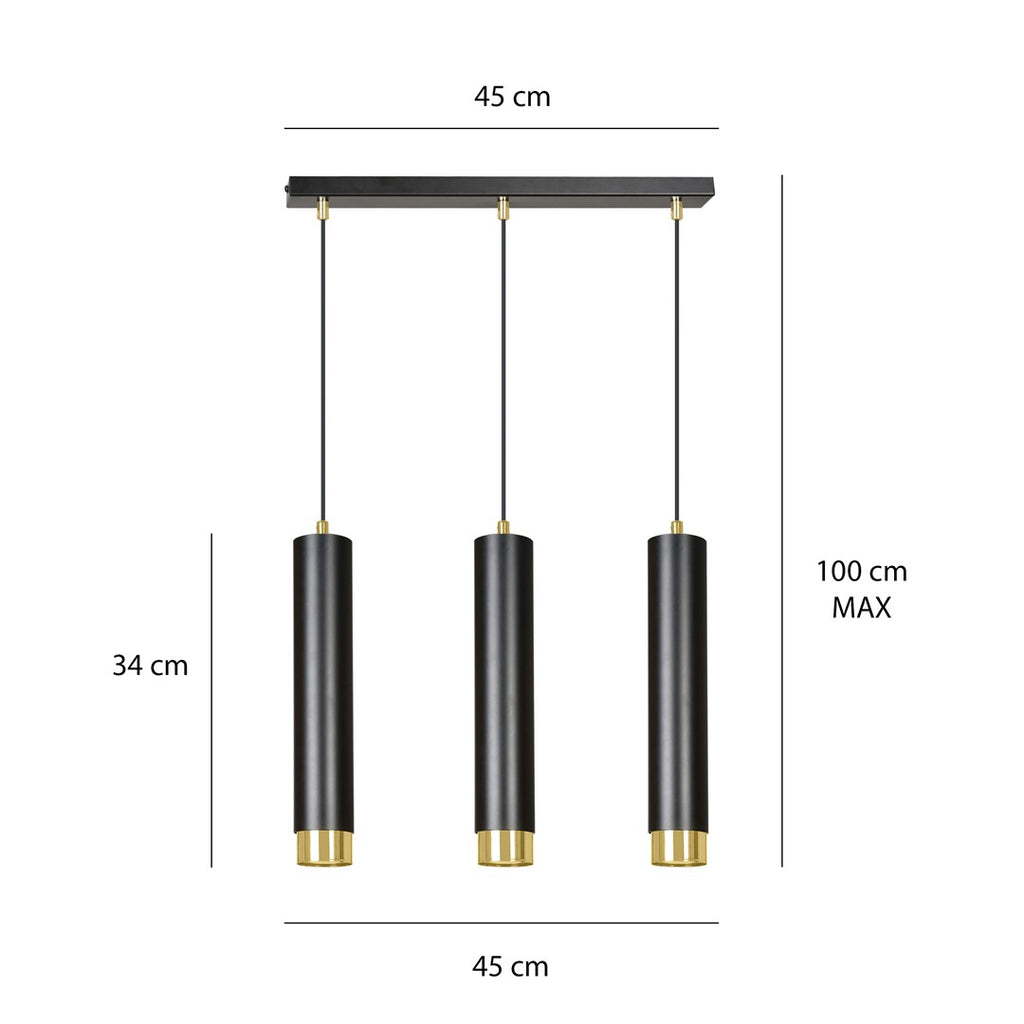 Lampa suspendata neagra cu accente aurii 3 lumini Kibo