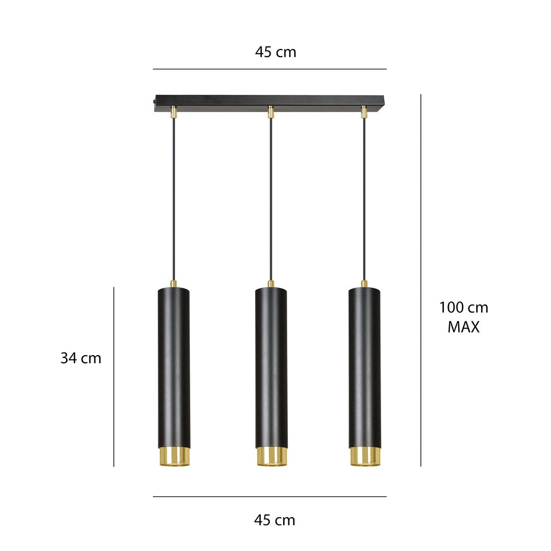 Lampa suspendata neagra cu accente aurii 3 lumini Kibo