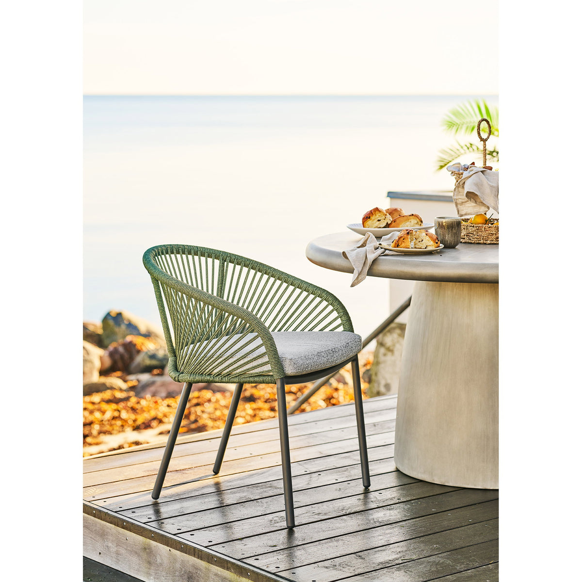 Scaun de dining, aluminiu, verde, gri, include pernă