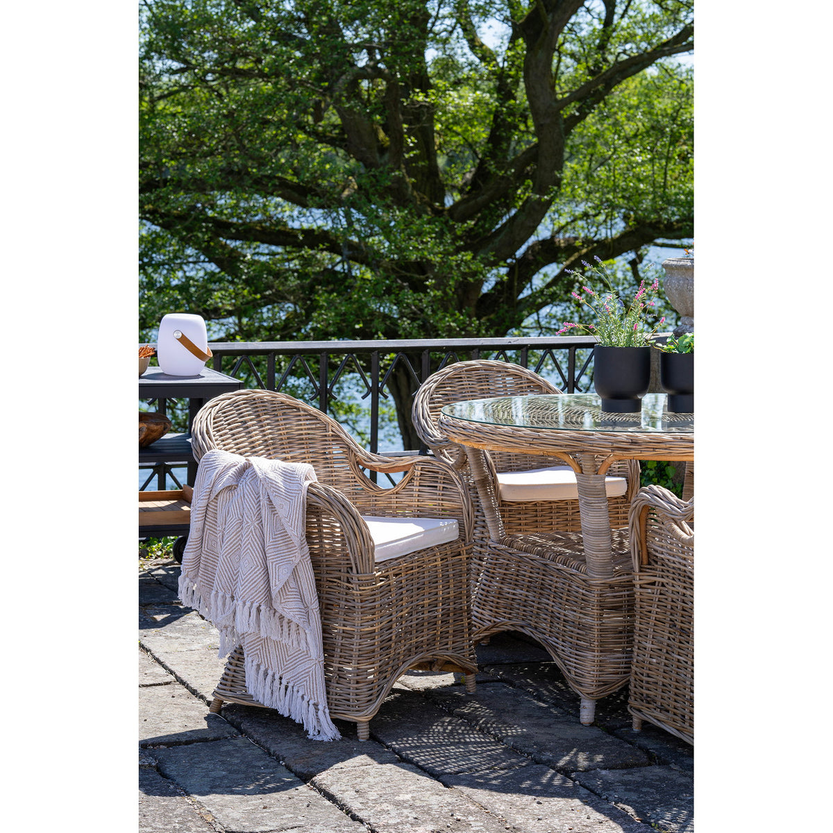Scaun de dining cu pernă, ratan kubu, gri