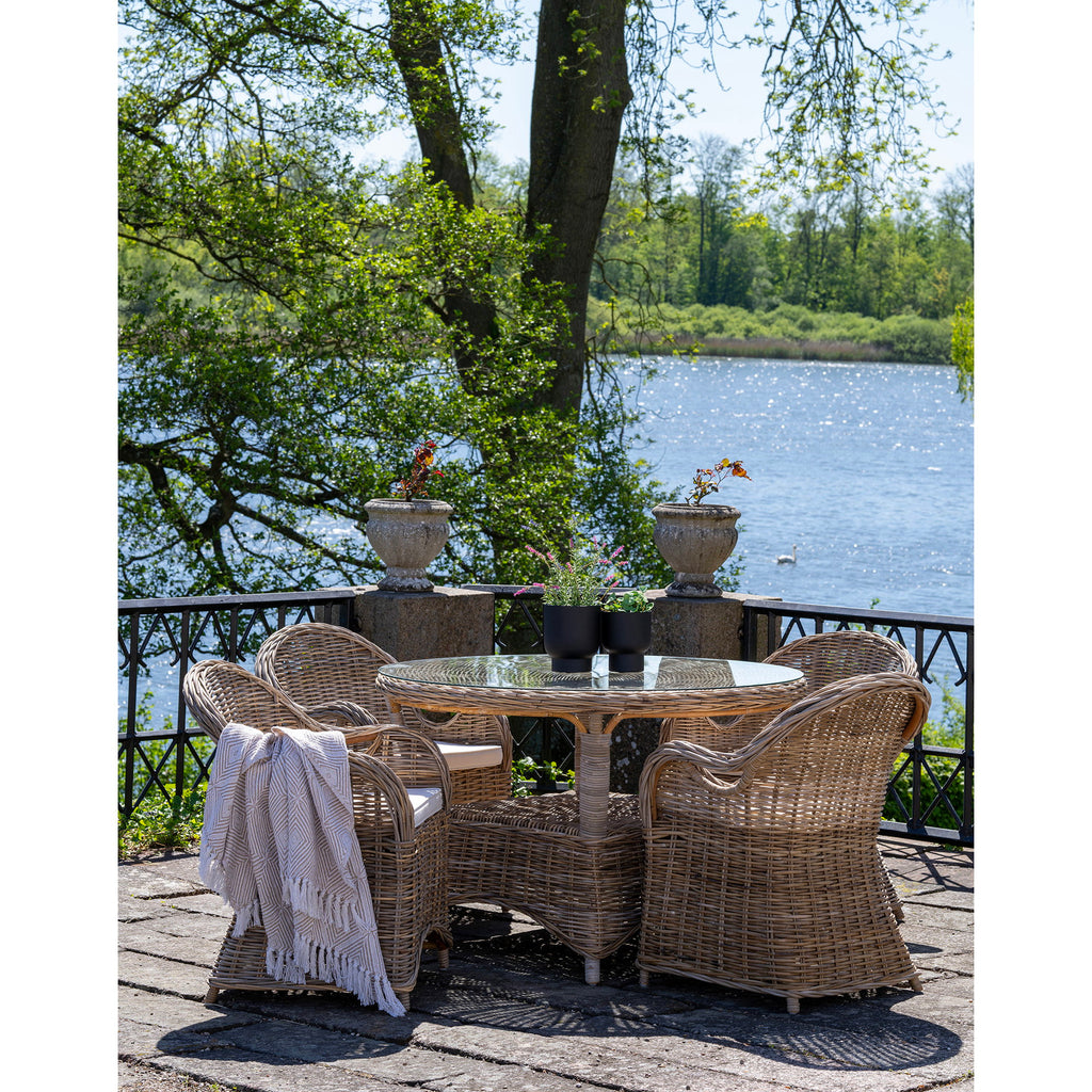 Scaun de dining cu pernă, ratan kubu, gri