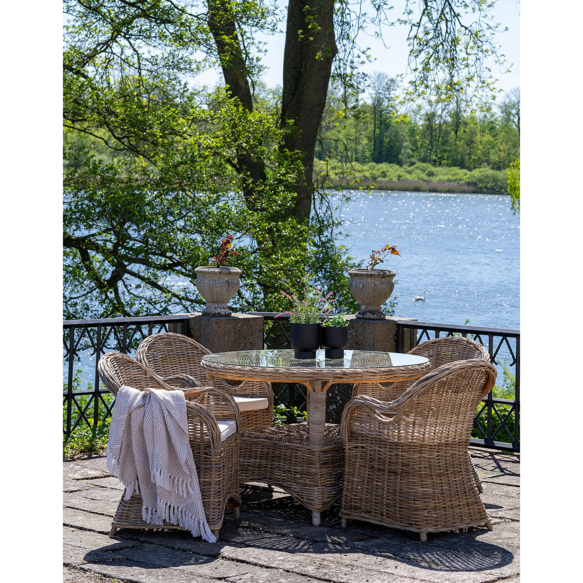 Scaun de dining cu pernă, ratan kubu, gri