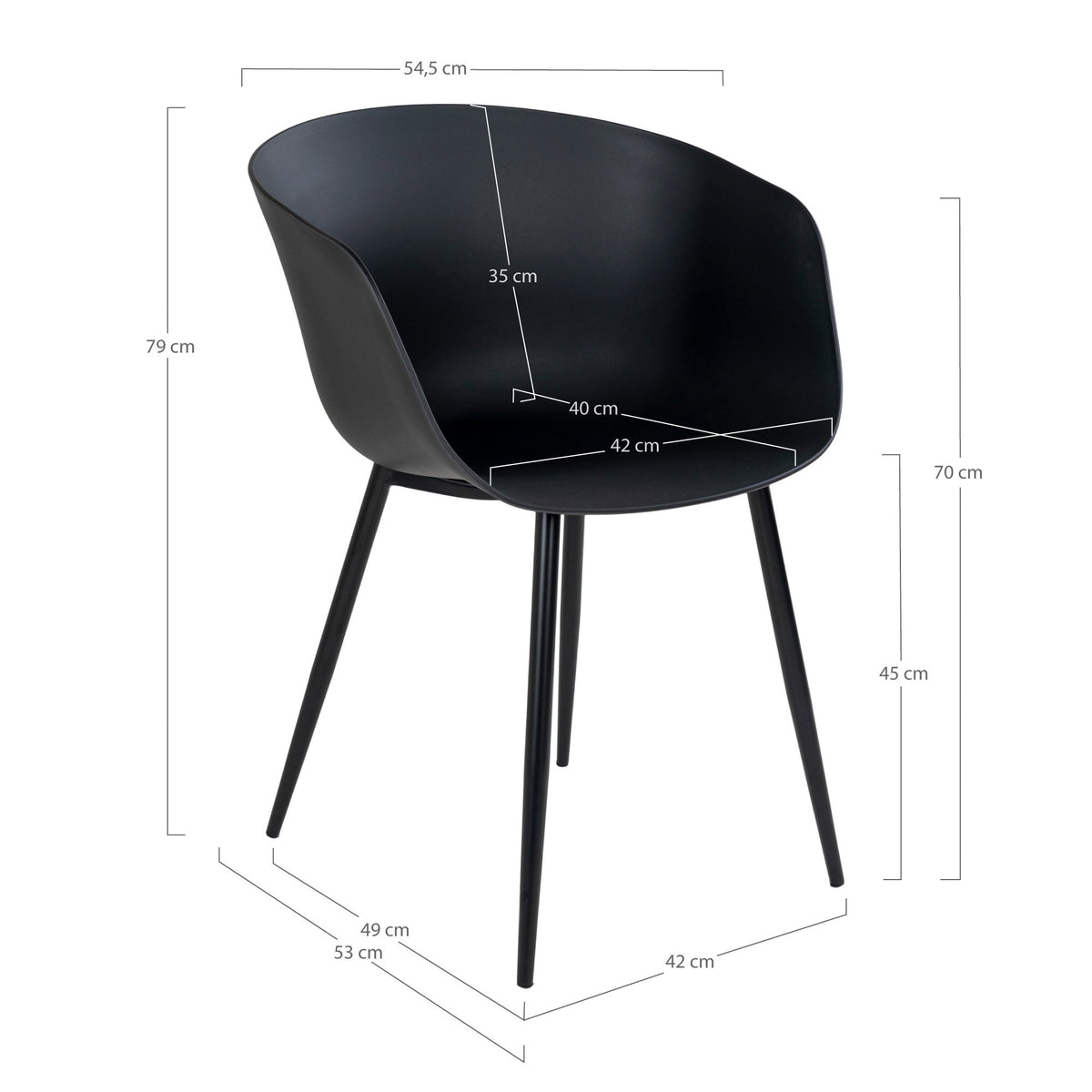Scaun de dining, negru, cu picioare negre