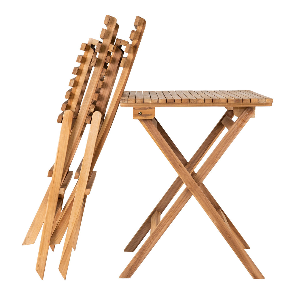 Set pentru cafenea, 2 scaune și 1 masă, tec, natur