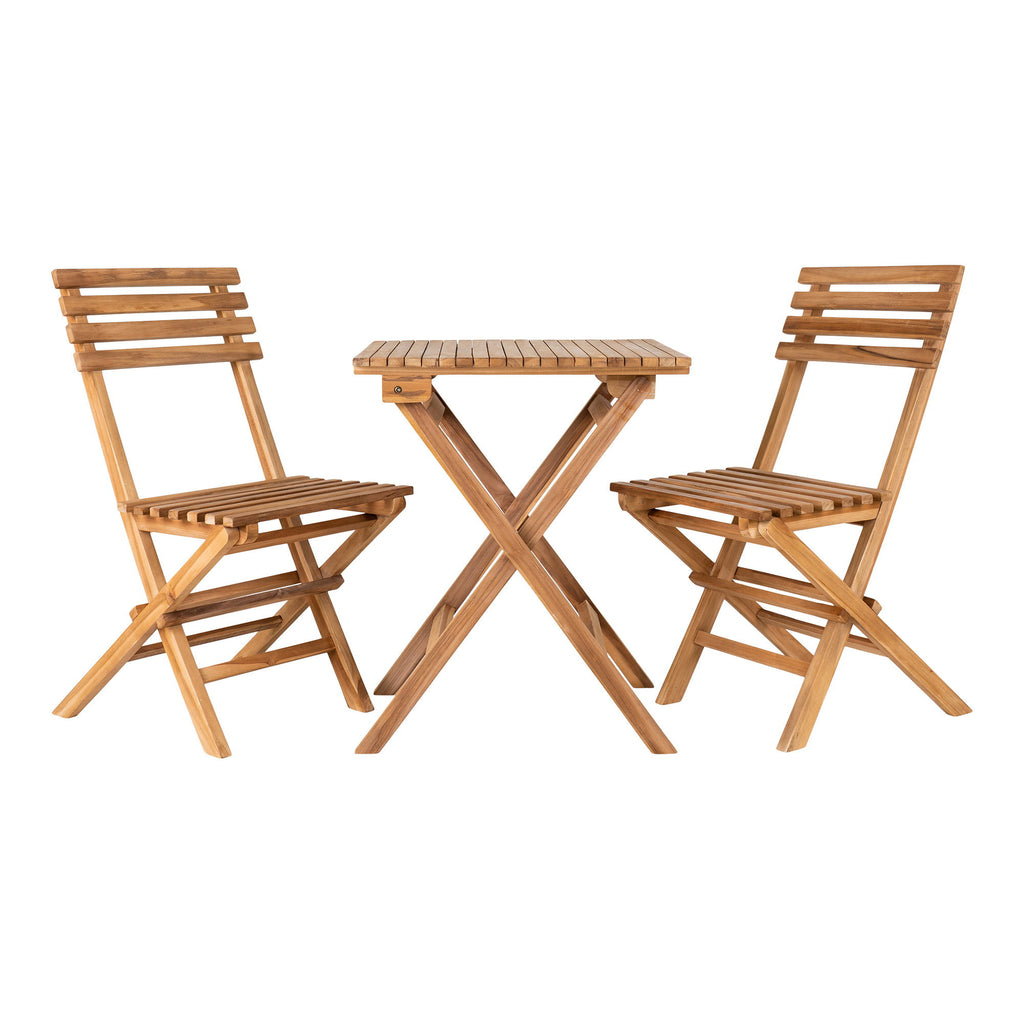 Set pentru cafenea, 2 scaune și 1 masă, tec, natur