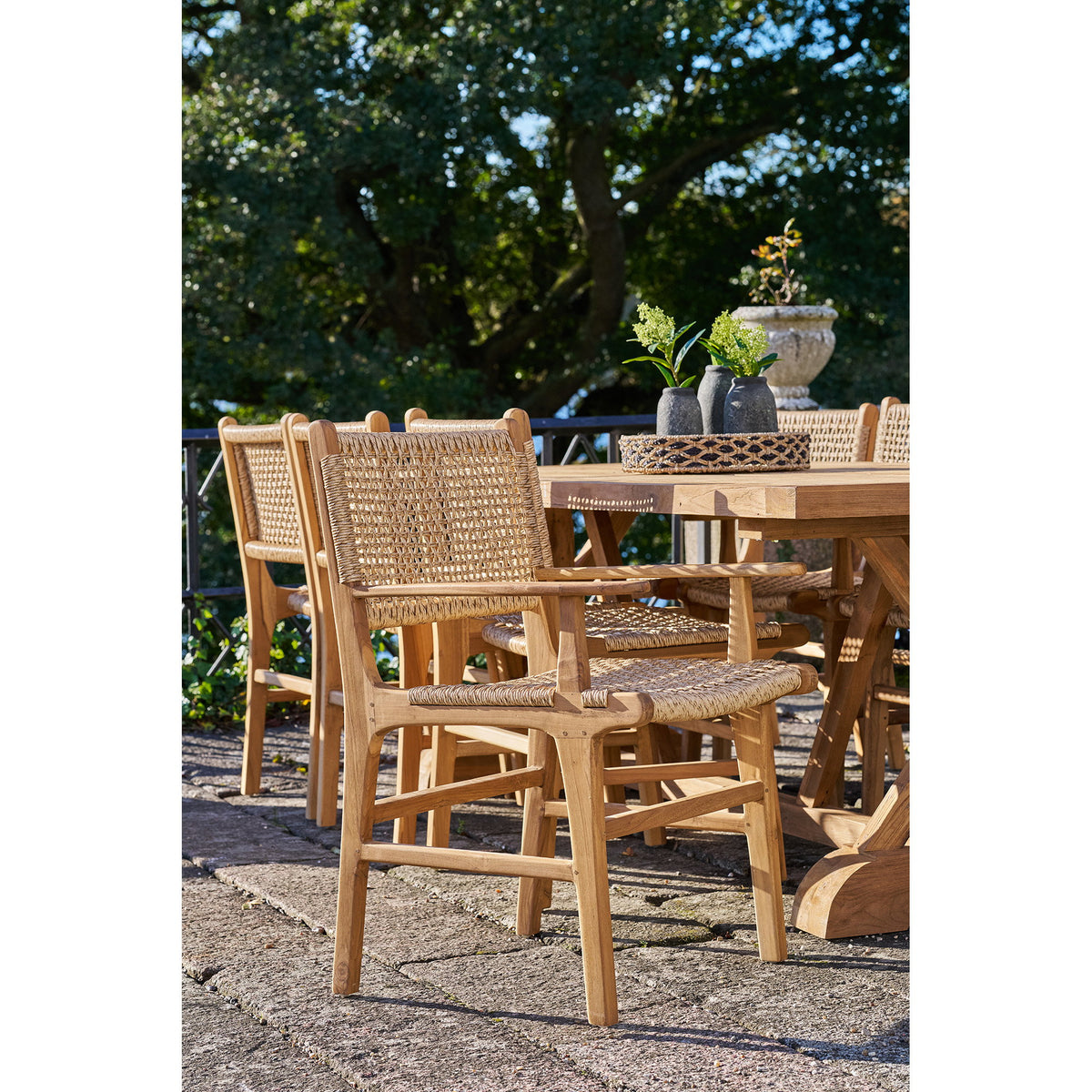 Scaun de dining cu cotiere, tec, natur