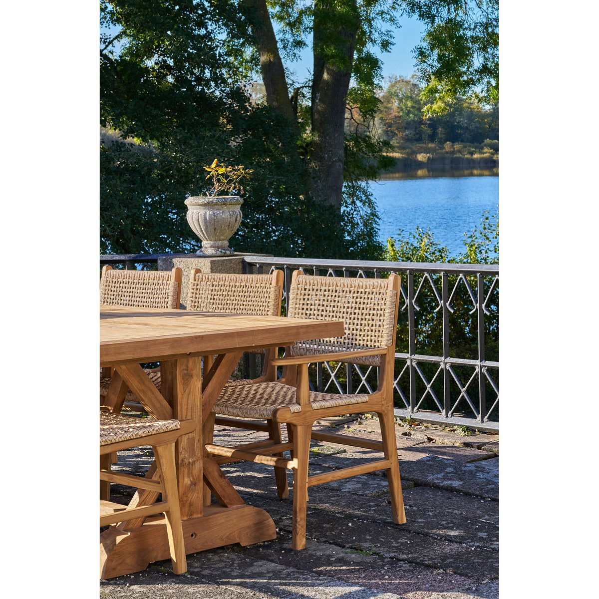 Scaun de dining cu cotiere, tec, natur