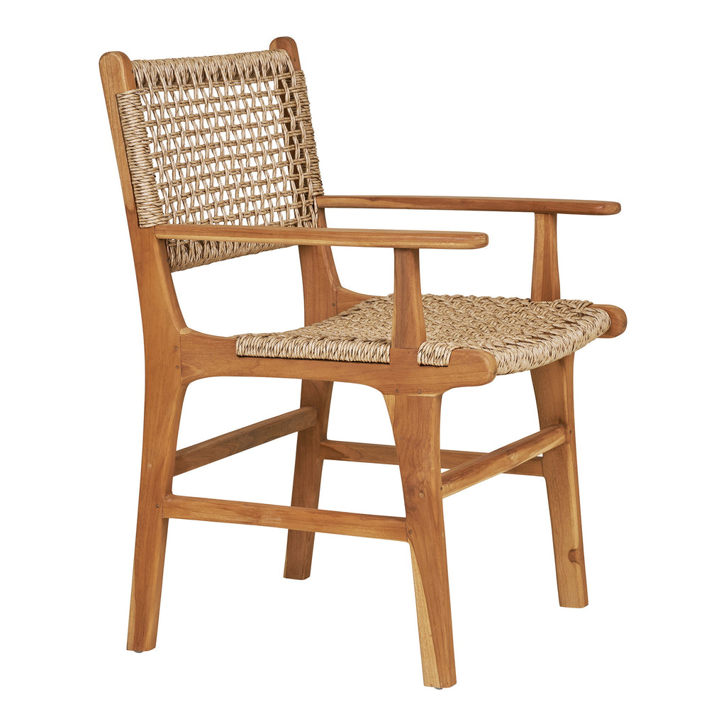 Scaun de dining cu cotiere, tec, natur