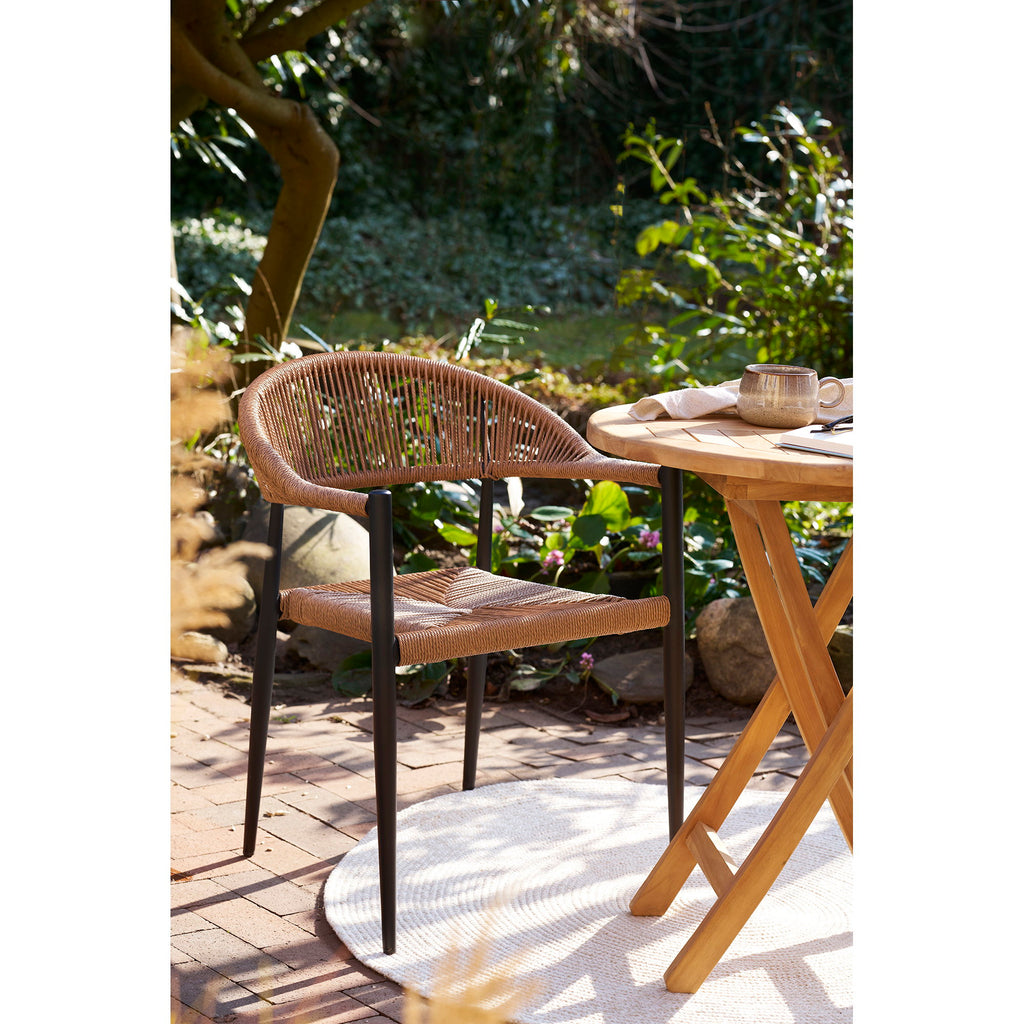 Scaun de dining, aluminiu/ratan sintetic PE, natur, cadru negru