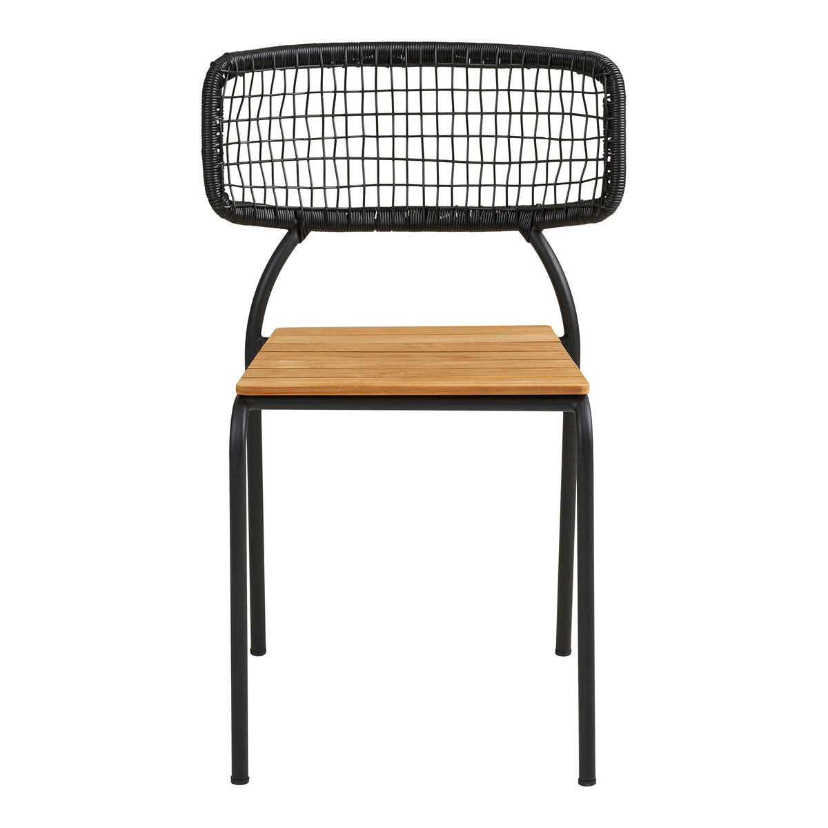 Scaun de dining, tec/poliratan, negru/natur, picioare negre