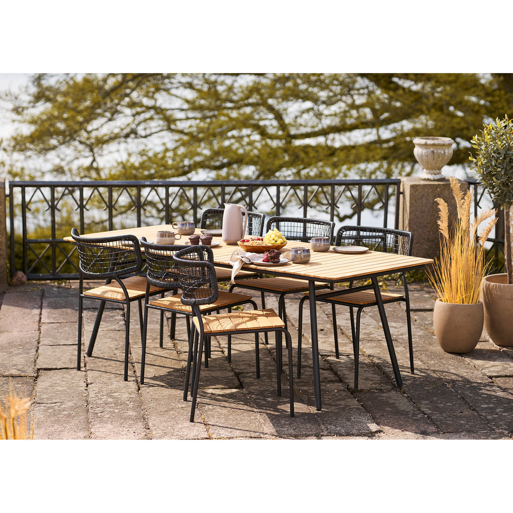 Scaun de dining, tec/poliratan, negru/natur, picioare negre