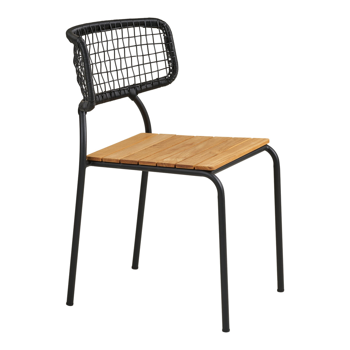 Scaun de dining, tec/poliratan, negru/natur, picioare negre
