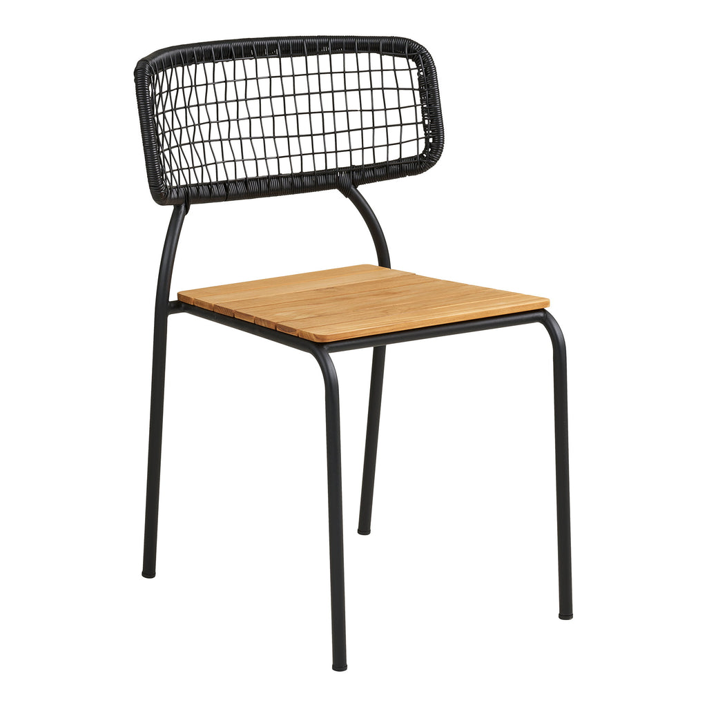 Scaun de dining, tec/poliratan, negru/natur, picioare negre