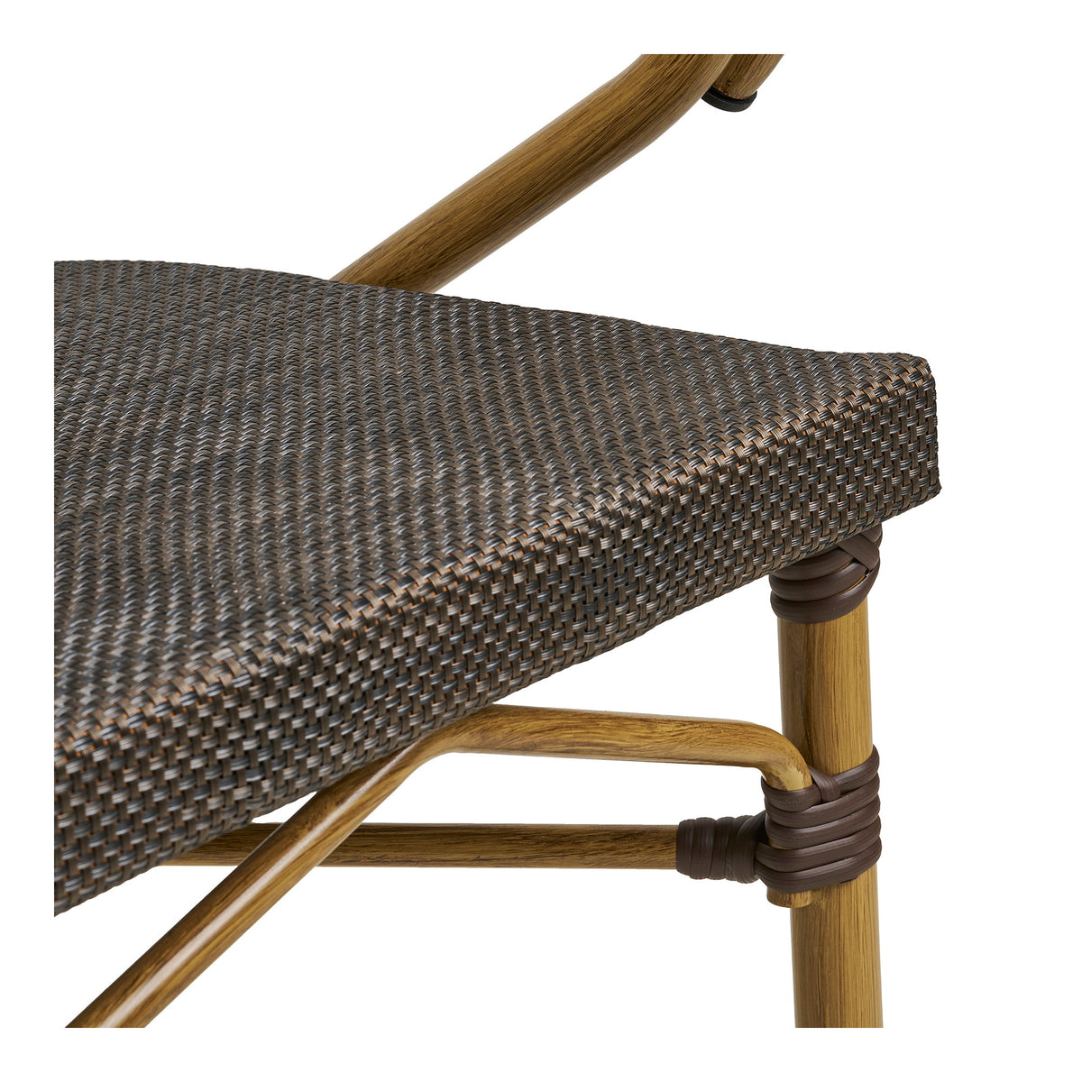 Scaun de dining, aluminiu, textilenă, maro închis, cadru cu aspect de bambus
