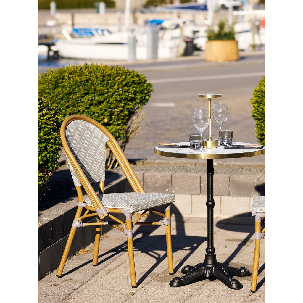 Scaun de dining, aluminiu/textilenă, gri, cadru cu aspect de bambus