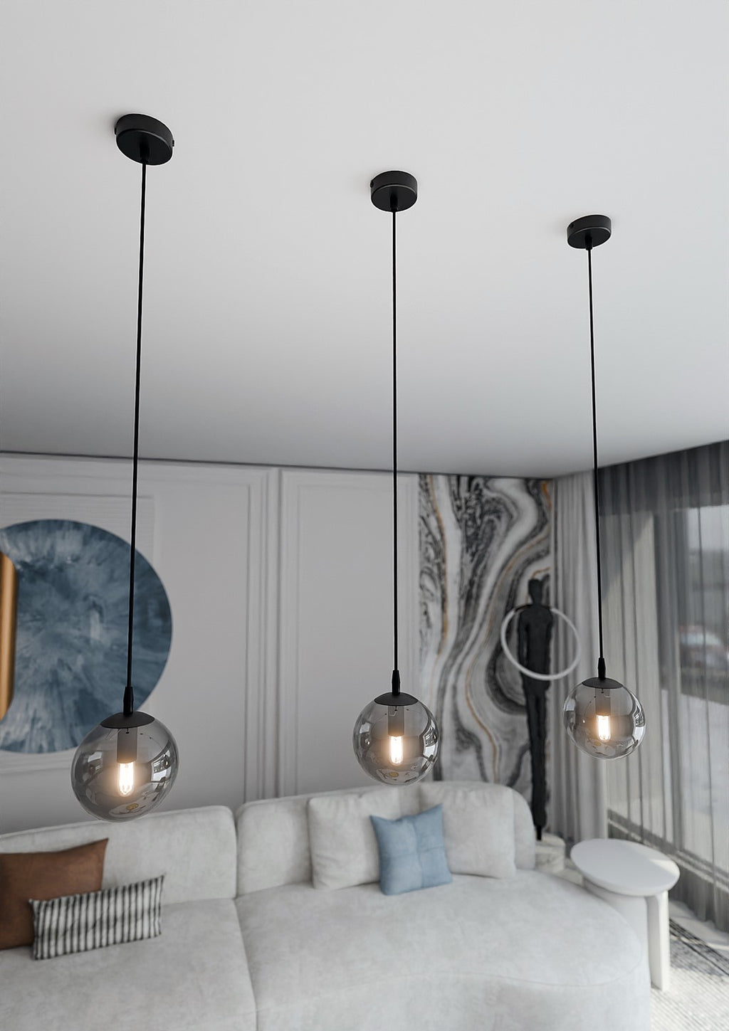 Lampa suspendata din metal negru si sticla graphite Cosmo