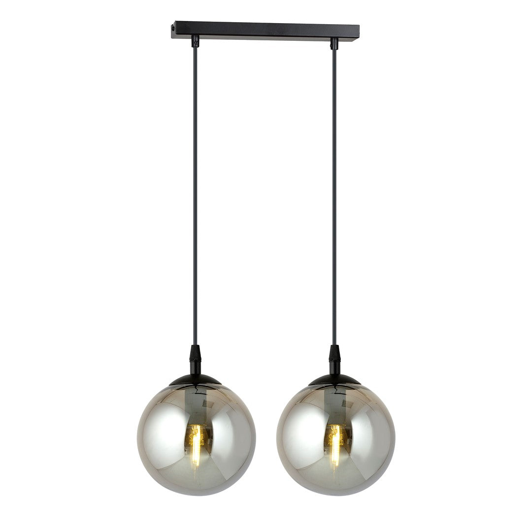 Lampa suspendata din metal negru si sticla graphite 2 lumini Cosmo