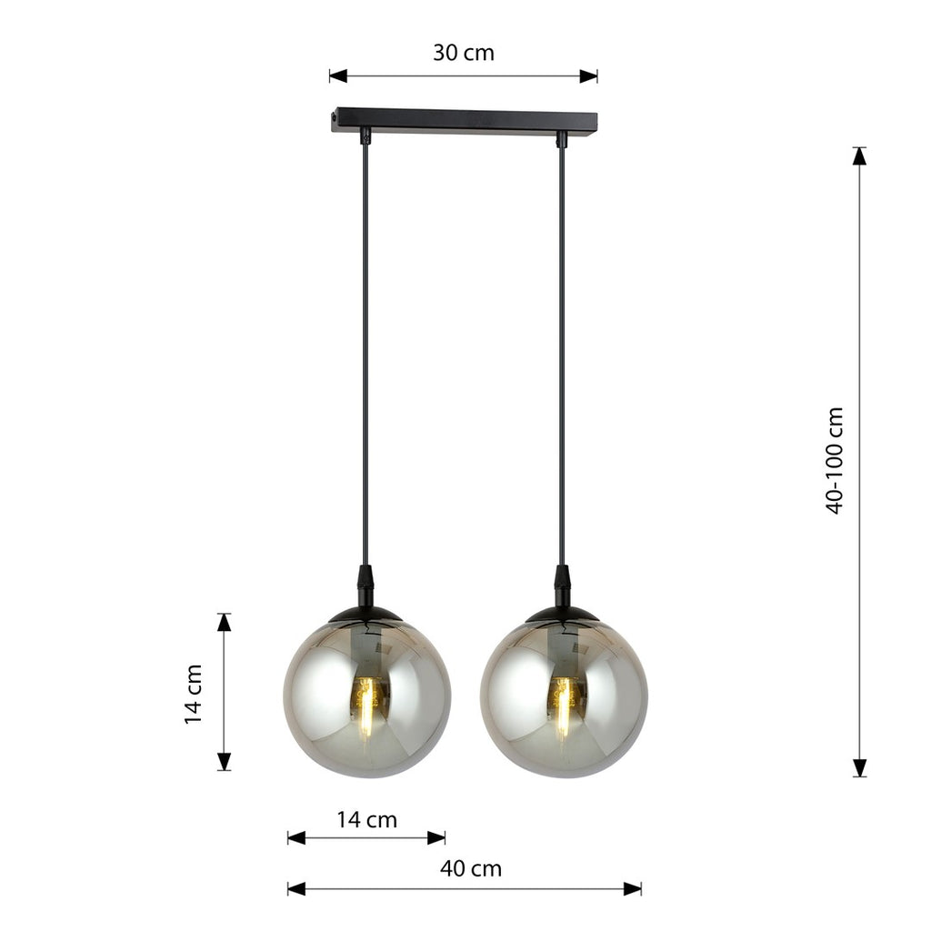 Lampa suspendata din metal negru si sticla graphite 2 lumini Cosmo