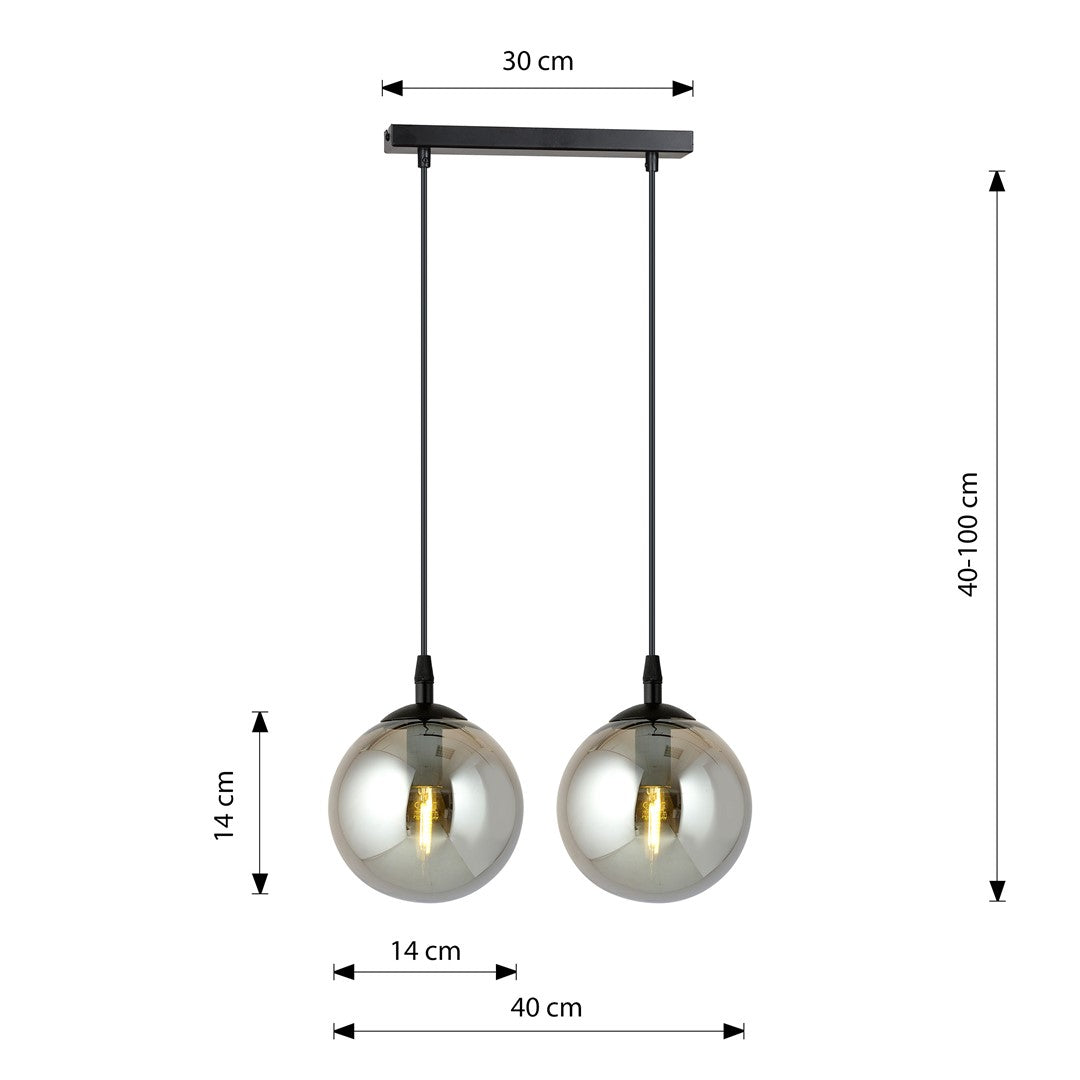 Lampa suspendata din metal negru si sticla graphite 2 lumini Cosmo