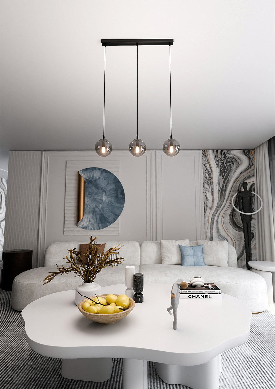 Lampa suspendata din metal negru si sticla graphite 3 lumini Cosmo