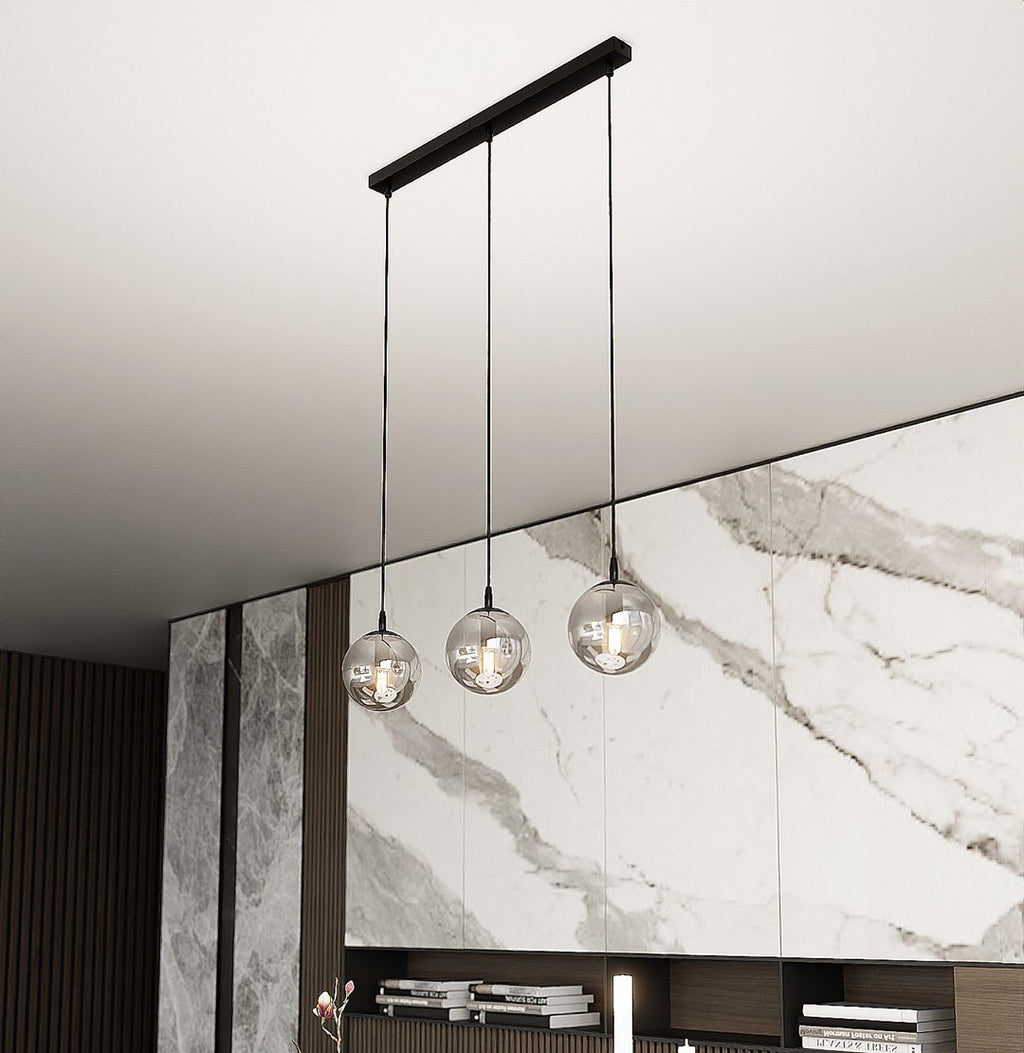 Lampa suspendata din metal negru si sticla graphite 3 lumini Cosmo