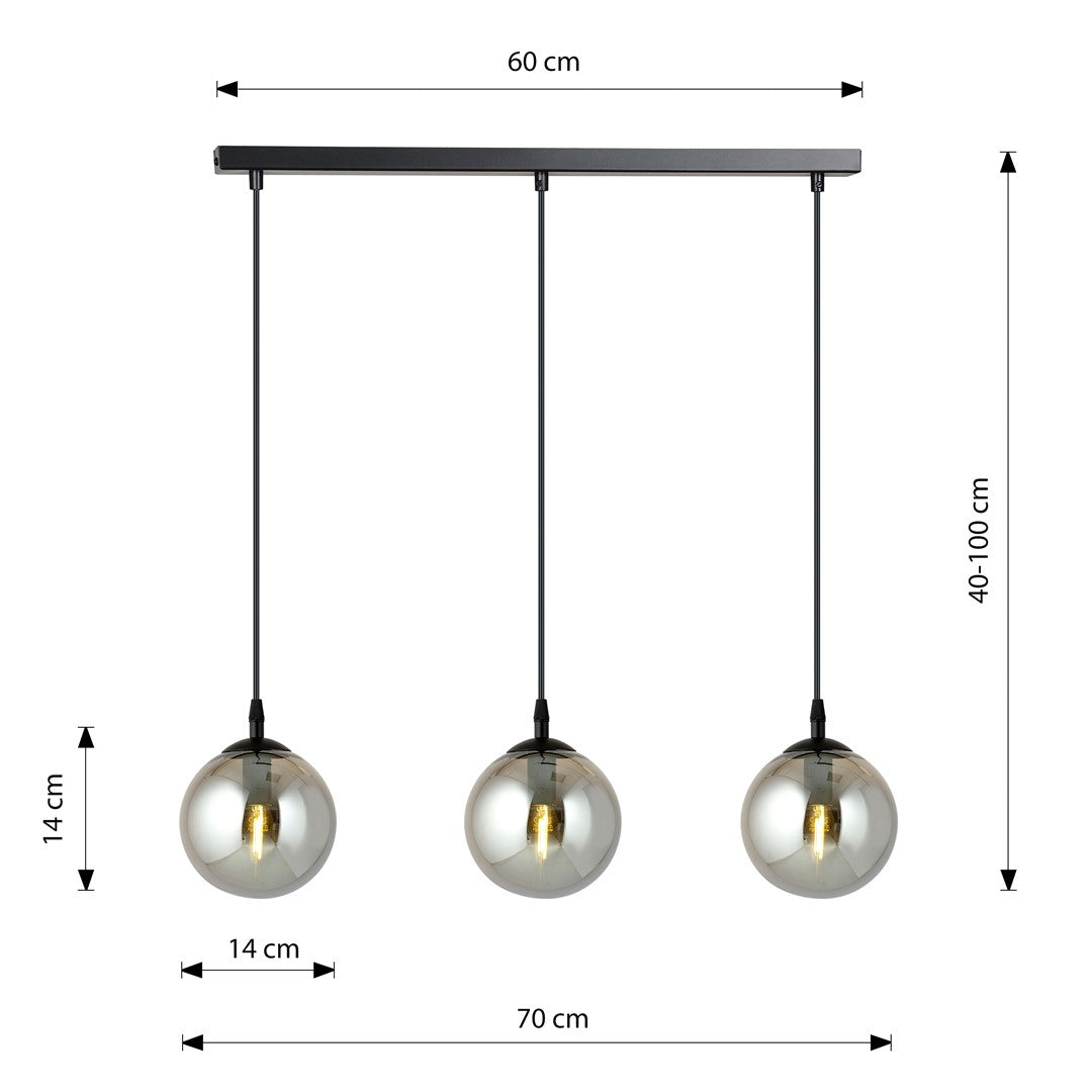 Lampa suspendata din metal negru si sticla graphite 3 lumini Cosmo