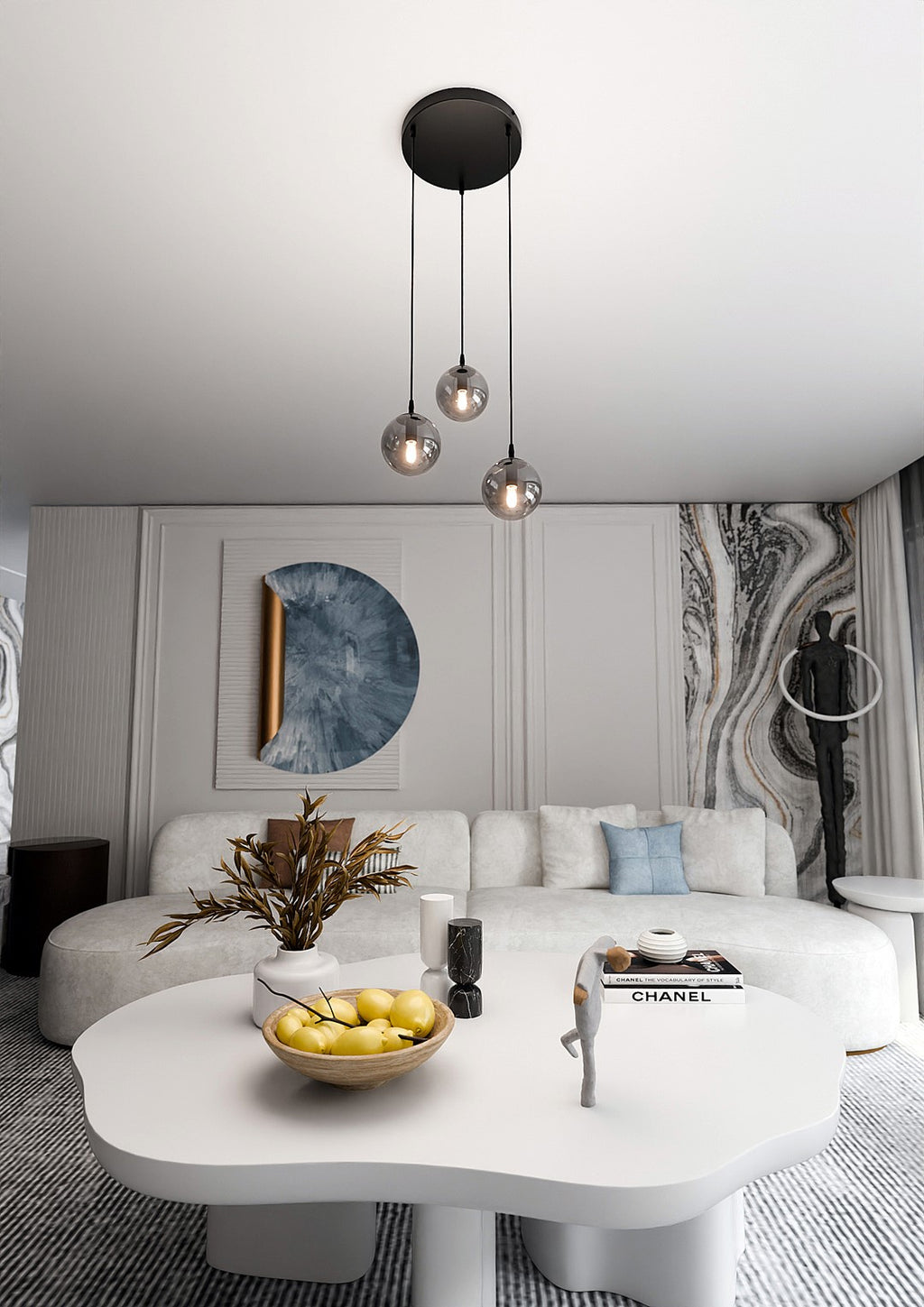 Lampa suspendata neagra cu sticla graphite 3 lumini Cosmo