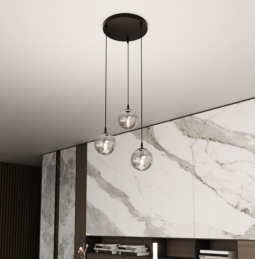 Lampa suspendata neagra cu sticla graphite 3 lumini Cosmo