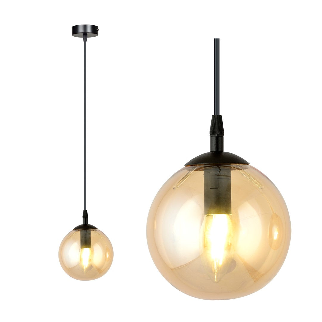 Lampa suspendata din metal negru si sticla honey Cosmo