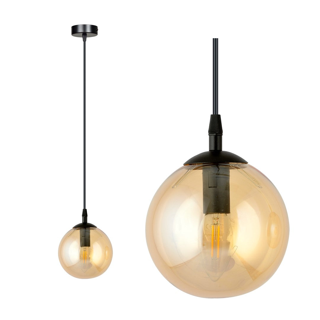 Lampa suspendata din metal negru si sticla honey Cosmo